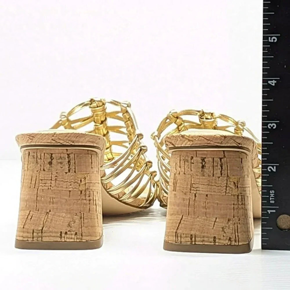 Marc Fisher Women's Colica Leather Knotted Heel Sandals Gold Size 10 MSRP $120 - Picture 7 of 9